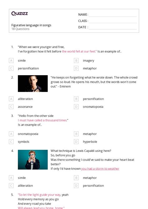 50 Figurative Language Worksheets On Quizizz Free And Printable