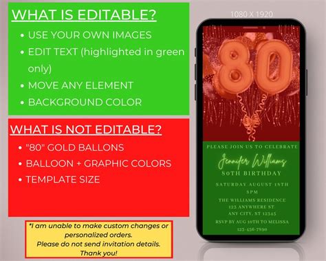 Digital 80th Birthday Party Invitation Electronic Birthday Etsy