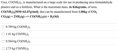 Solved Urea Co Nh Is Manufactured On A Large Scale For Chegg