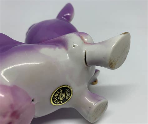 Vintage Victoria Ceramics Anthropomorphic Ceramic Purple Cow Figurine