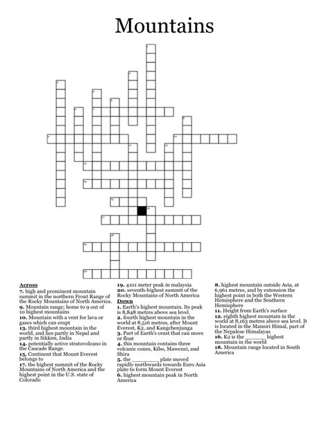 Mountains Highest Point Crossword Prntbl Concejomunicipaldechinu Gov Co