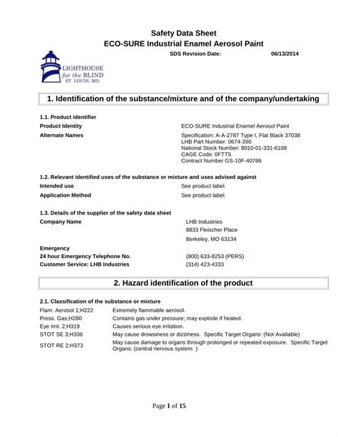 Pdf Safety Data Sheet Eco Sure Industrial Enamel Aerosol Paint · Pdf Filesafety Data Sheet Eco