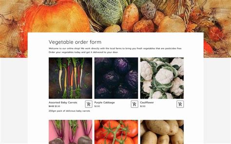 Vegetable order form template for Google Forms