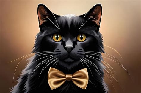 Premium Ai Image Close Up Of A Beautiful Black Cat With Bow Tie For