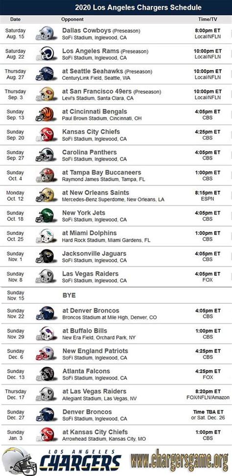 La Chargers Schedule Dates Alis Lucina