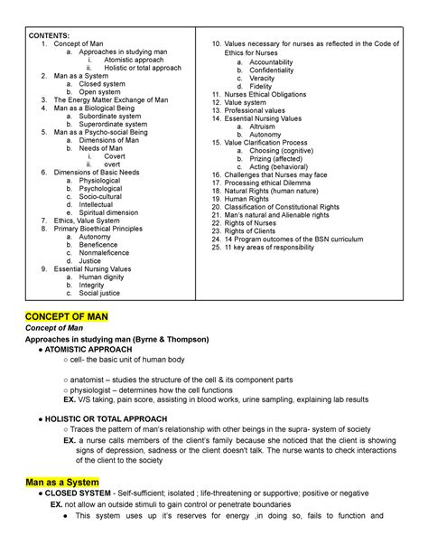 Fn 2 Fundamentals In Nursing Contents 1 Concept Of Man A