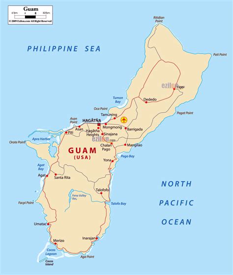 Large Detailed Road Map Of Guam With Cities And Airports Guam