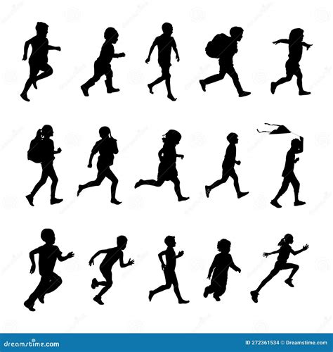 Children Running Silhouettes, Running Child Kids Silhouettes Stock ...