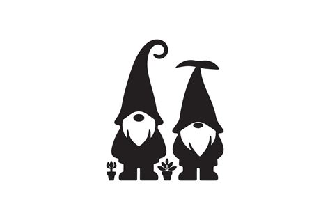 Gnome Christmas silhouette . Black silhouette of a fantasy dwarf ...