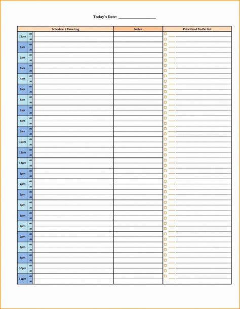 7 Days Week 24 Hour Schedule Ms Word Template - Example Calendar Printable