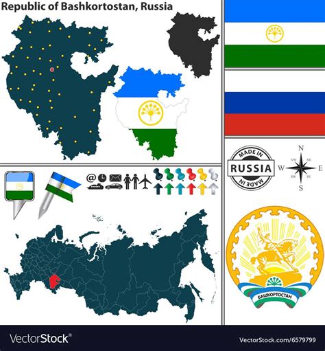 map of state Republic of Bashkortostan with coat of arms and location ...