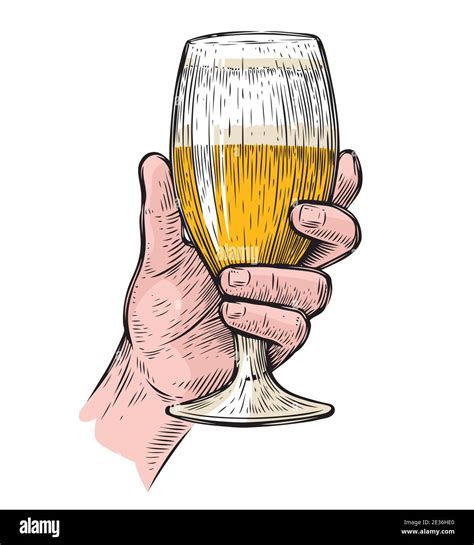 Hand Hold A Glass Of Beer Alcoholic Beverage Vector Illustration Stock