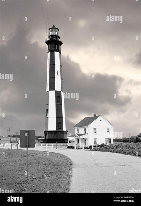 Stock photo of Fort Story Lighthouse in black & white at Virginia Beach ...