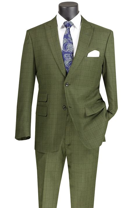 Catania Collection Modern Fit Windowpane Suit 2 Piece In Olive Men