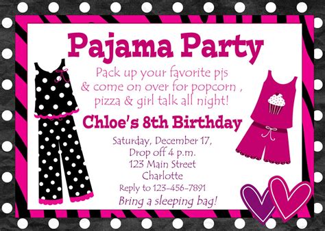 Slumber Party Invitations Wording