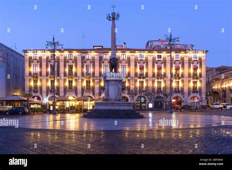 Liotru Elephant Fountain Symbol Of Catania On Piazza Duomo At Night