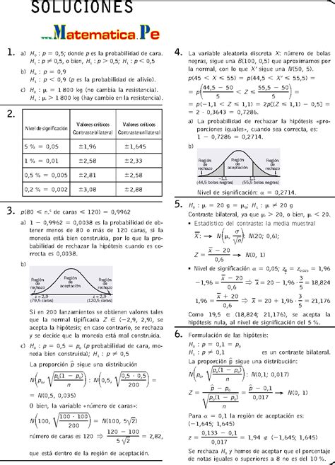 Contraste De HipÓtesis Ejercicios Resueltos Matematicas 2 Bachillerato Pdf