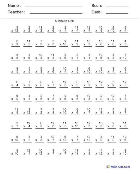 Timed Math Drills Multiplication