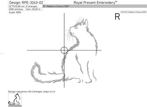 Cat Outline Machine Embroidery Design 5 Sizes Royal Present Embroidery