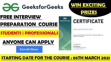 Geeks For Geeks Free Interview Preparation Course Geek I Knack Faang Free Certificate