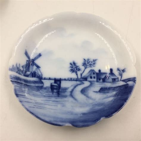 Royal Copenhagen Delft Trinket Dish Mini Plate Windmill Fluted Edge