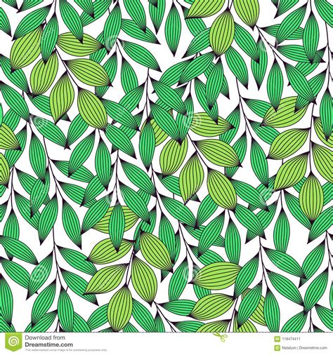 Vibrant Green Fresh Leaves With Veins Seamless Pattern Vector Stock