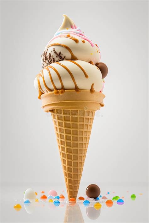 Generative Ai Vanilla And Chocolate Ice Cream Scoop In A Waffle Cone