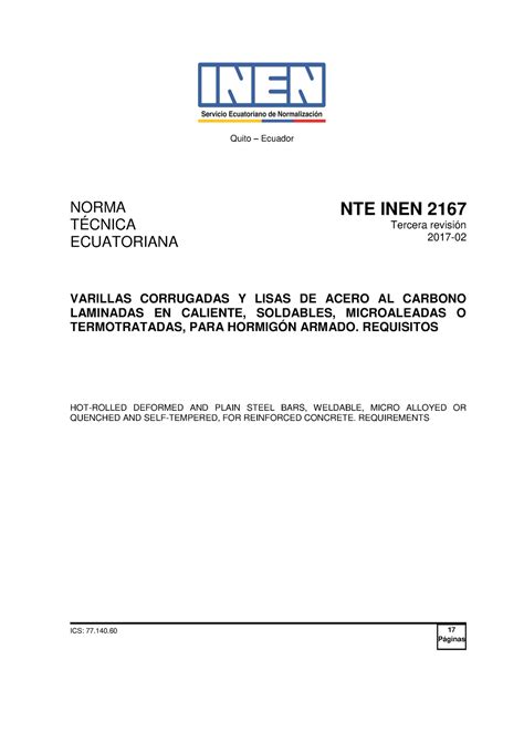 Nte inen 2167 Norma NTE INEN 2167 Quito Ecuador NORMA TÉCNICA