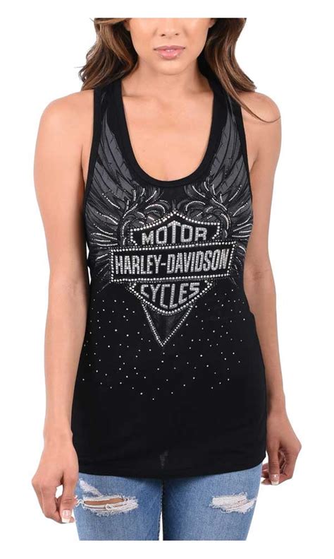 Harley Davidson Harley Davidson Womens Iron Ash Embellished Sleeveless Scoop Tank Top Black