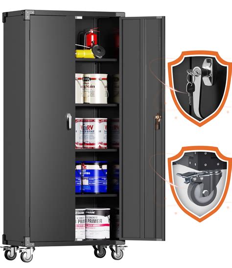 GangMei 72 In Metal Garage Storage Cabinets With Wheels Black Tall