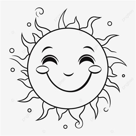 The Sun Coloring Page For Kids With Smiley Face Outline Sketch Drawing Vector, Cute Sunshine ...