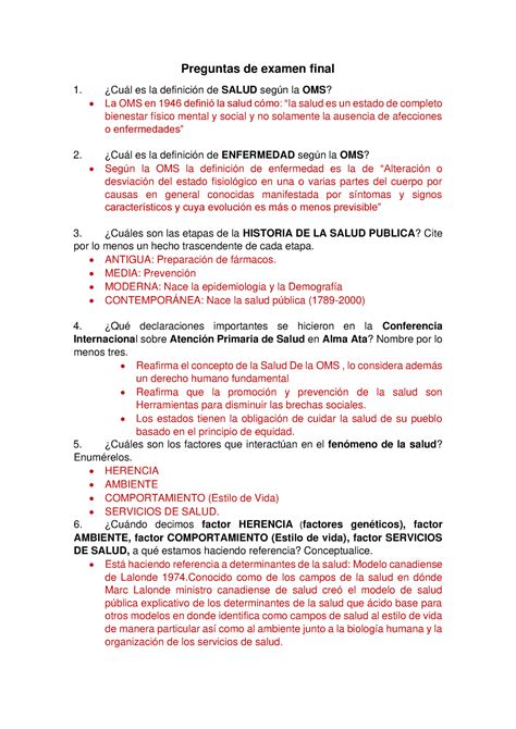 Cuestionario Examen Final Salud Preguntas De Examen Final Cu L Es