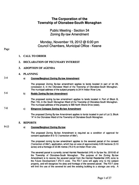 Fillable Online Otonabeesouthmonaghan Civicweb Zoning By Law Amendment