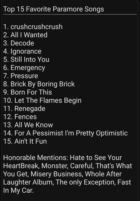 In Honor Of The New Album Heres My Top 15 Favorite Paramore Songs R