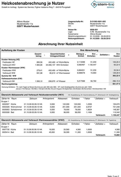 Heizkostenabrechnung Nach Qm Muster