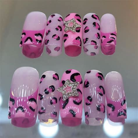 Cheetah Print Hot Pink Y2k Pretty Press On Nails Homemade High Quality