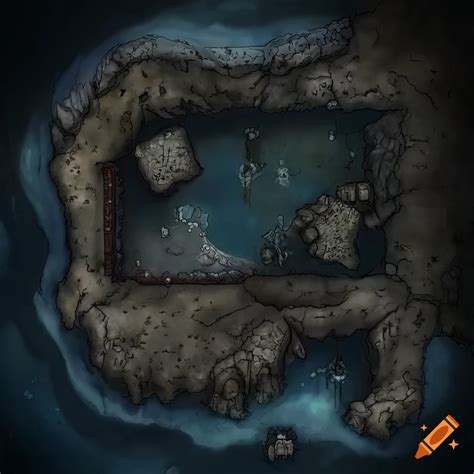 A Top Down Dnd Battlemap Of An Underdark River From The Bottom Left To