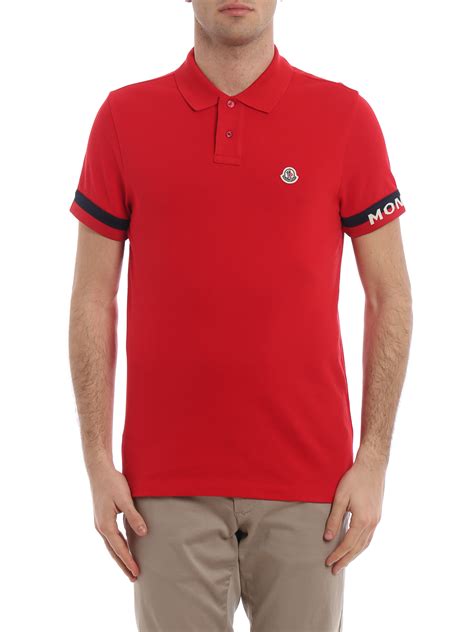 Polo Shirts Moncler Red Pique Polo Shirt With Striped Cuffs