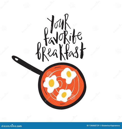Your Favorite Breakfast. Funny Hand Drawn Pan with Scrambled Eggs on a