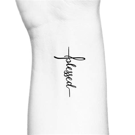 Blessed Cross Temporary Tattoo / Feminine Cursive Word Cross - Etsy