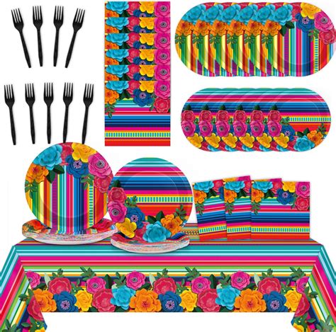 98 Pcs Mexican Fiesta Party Supplies Mexican Theme Tableware Set Cinco De Mayo