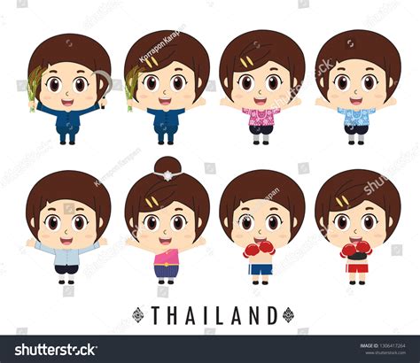 Thai Kids Traditional Costume Vector Illustration Vector Có Sẵn Miễn