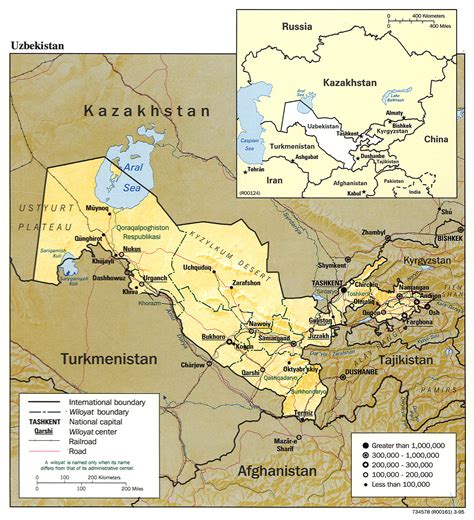 Large Detailed Relief And Political Map Of Uzbekistan Uzbekistan Large