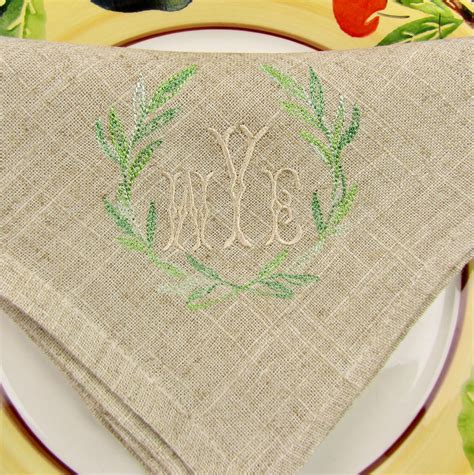 Monogrammed Natural Linen Napkins No Iron Linen Napkins Etsy Uk