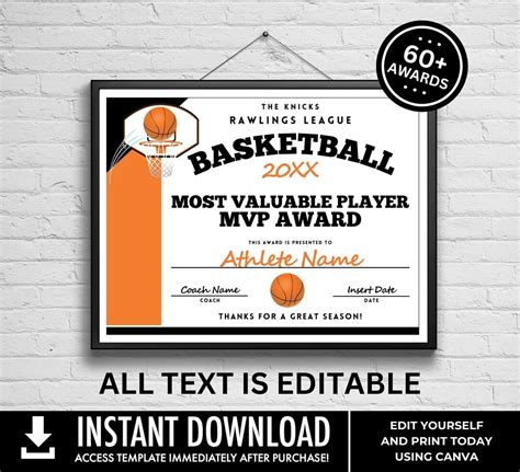 Customizable End Of Season Basketball Award Certificate Celebrations