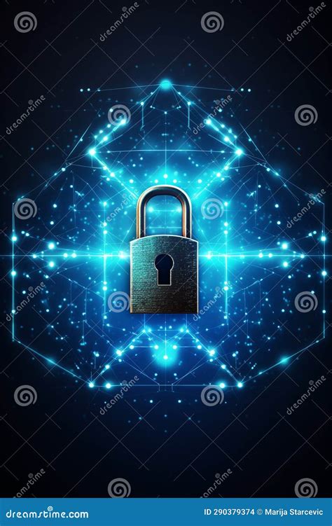 Cyber Security Concept Lock Symbol From Lines And Triangles Point