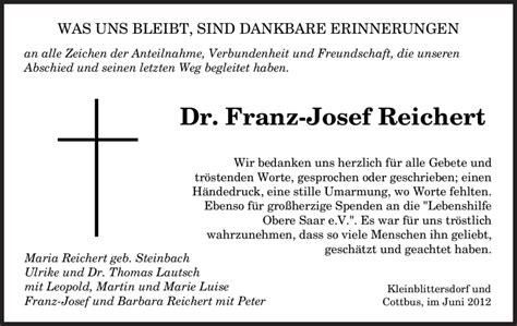 Traueranzeigen Von Franz Josef Reichert Saarbruecker Zeitung Trauer De