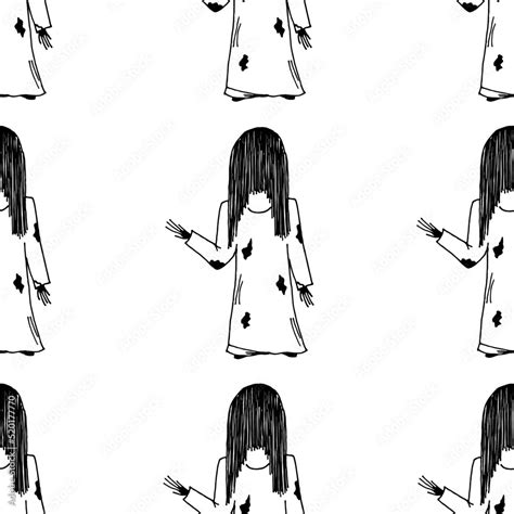 A Drawing Of A Scary Girl In Old Nightie With Long Black Hair Pattern