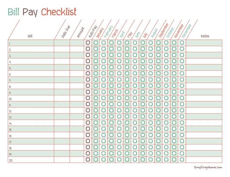 Monthly Bill Free Printable Bill Payment Checklist