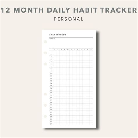 Yearly Habit Tracker Personal Size Printable Planner Inserts Etsy